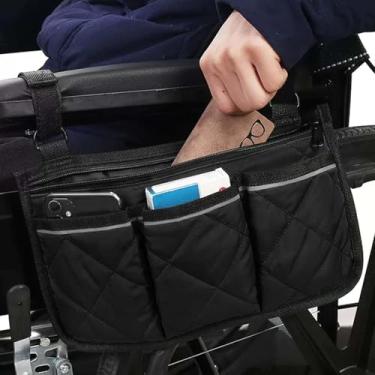 Imagem de Bolsa lateral para cadeira de rodas com bolsos, listras refletivas para apoio de braço, bolsa de armazenamento, para cadeiras de rodas, cadeira de rodas elétrica, scooter de mobilidade, rollator