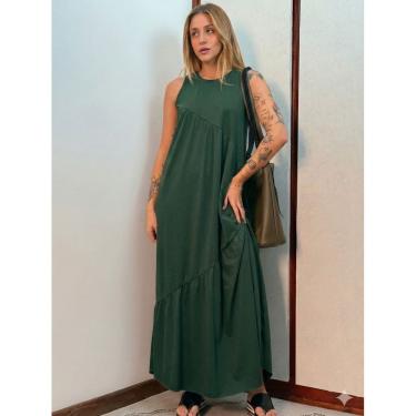 Imagem de Vestido Longo Feminino Soltinho malha algodão Aveloz Verde Oliva