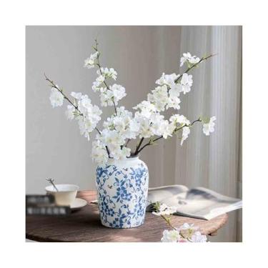 Imagem de CFGH6FDF Festa simulação flor de cerejeira sala de estar flores falsas ornamento decorativo vaso celadon jardim interno