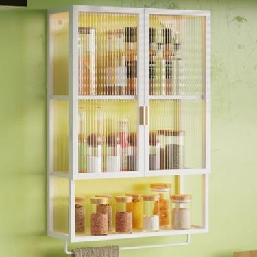 Imagem de Armário de armazenamento de banheiro estreito - Armário montado na parede com portas duplas de acrílico para banheiro e cozinha - Rack de parede com economia de espaço para armazenamento organizado