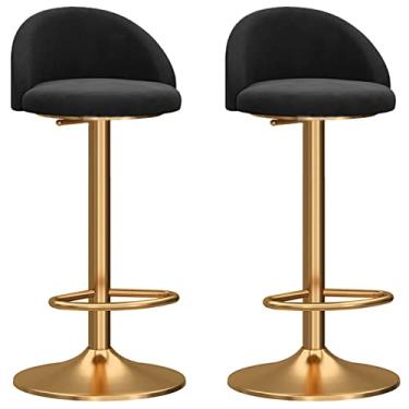 Imagem de Conjunto de 2 bancos de bar, cadeira ajustável giratória mecânica, encosto curvo de veludo e base dourada com apoio para os pés, banquetas de cozinha para café da manhã (cor: verde) decoração