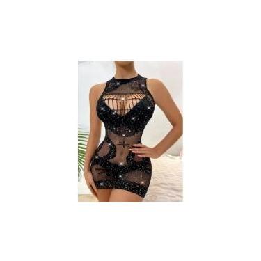 Imagem de Vestido Arrastão Preto com Strass - Festa - Genérico, 6714