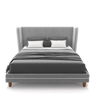 Imagem de Conjunto Cama com Cabeceira Queen Torres Pés em Madeira Veludo Cinza G91 - Gran Belo