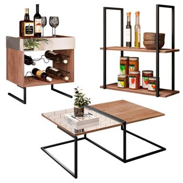 Imagem de Kit Adega Mesa de Centro e Prateleira Industrial 60cm