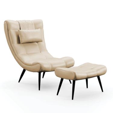 Imagem de Kit 01 Poltrona E 01 Puff Sher Facto Bege Pés Palito De Ferro - D'rossi