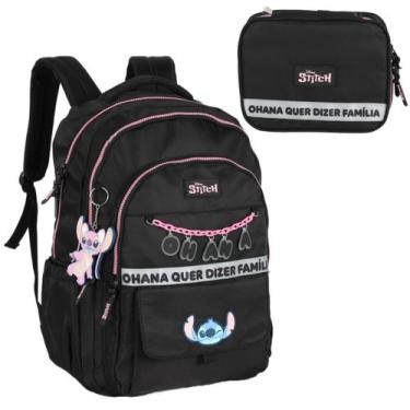 Imagem de Kit Mochila Stitch Ohana de Costa Laptop Preto C/ Estojo Box - Luxcel