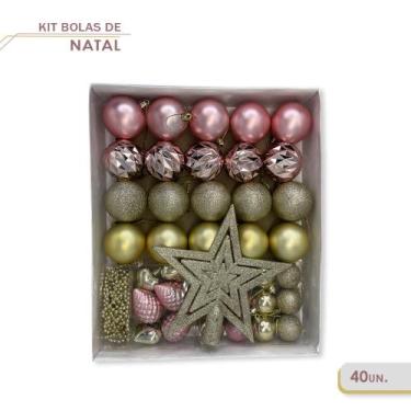 Imagem de Kit Enfeites de Natal Bolas Estrela Dourado e Rosa Completo - Wincy - 