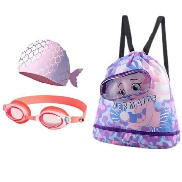 Imagem de Kit Natação Óculos Bolsa e Touca Impermeável Piscina Praia Infantil Ad