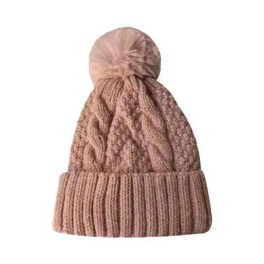 Imagem de Gorro Feminino De Inverno Grosso De Pelúcia Com Pompom De Pele, Versát