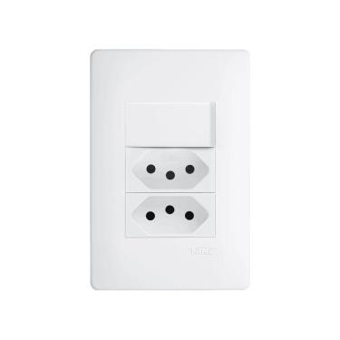 Imagem de Interruptor Simples E Tomada Dupla 2p+t 20a Fame Habitat Com Placa 4x2 Branco