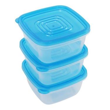 Imagem de Conjunto Colorido de 3 Potes Plásticos Quadrados com Tampa - 550ml par