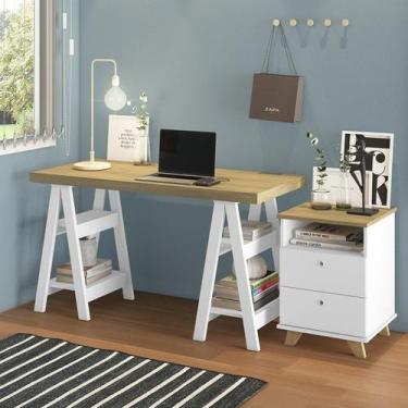 Imagem de Escrivaninha Mesa Escritório Cavalete e Gaveteiro Olmo com Branco 1 Ga