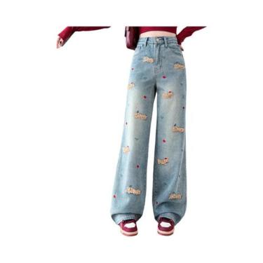 Imagem de Calça Jeans Feminina Estilo Coreano Com Bordado De Cachorro, Corte Ret