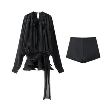 Imagem de Conjunto De Moda Feminino Com Blusa Plissada E Calças Cargo De Perna L