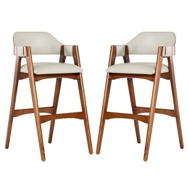 Imagem de Kit 2 Banquetas Alta em Madeira Lina Estofada Couríssimo Palha CCS