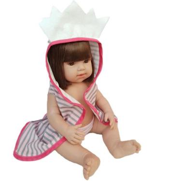 Imagem de Boneca Bebê Mamãe Reborn com Roupão de Banho e Chupeta Cor:Castanhos, 
