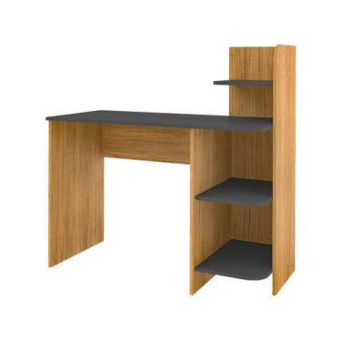 Imagem de Escrivaninha Com Estante 3 Prateleiras Artely Link Cor Carvalho com Gr