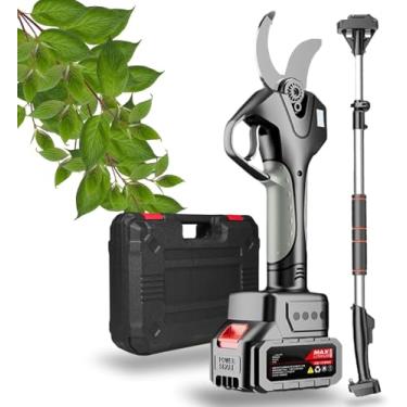 Imagem de A poda elétrica de 50 mm tesouras, tesouras elétricas portáteis seguras de tesoura sem fio tesouras com pólos telescópicos de 1,3 a 2,1m, para hedge, mato, pomar, 1battery