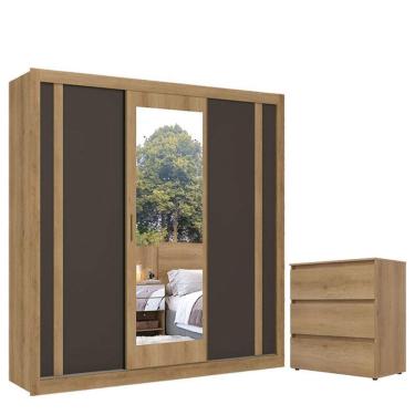 Imagem de Guarda Roupa Casal Ibiza Glass 3 Portas Capuccino Cacau Off White Flex e Cômoda Gaveteiro Condessa Capuccino - THB