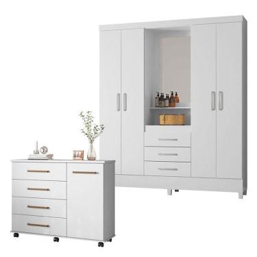 Imagem de Cômoda Flora e Guarda Roupa Casal Capelinha Pérsia Branco Flex - Demóbile