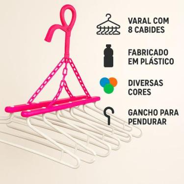 Imagem de Varal dobrável 8 cabides Articulado Apartamento Não amassa suas roupas