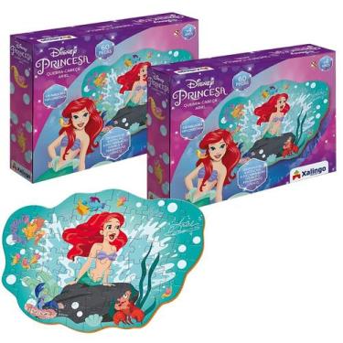 Imagem de Kit 2 Jogo Quebra Cabeça Infantil Ariel A Pequena Sereia Disney 60 Peç