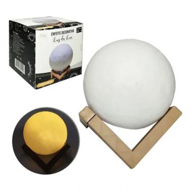Imagem de Luminária Lua Cheia LED Abajur 3D com Iluminação LED Quente e Design 3D de Lua Branco Higipack