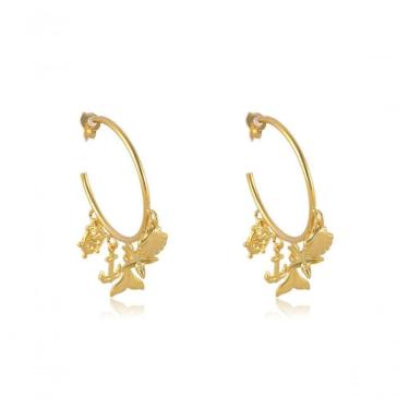 Imagem de Brinco Argola Médio Com Pingente Marinho Banhado Em Ouro 18k [f027]