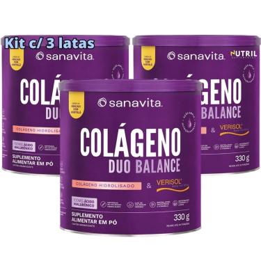 Imagem de Kit 3X Colágeno Duo Balance Sanavita Hidrolisado Verisol e Ácido Hialurônico para Pele e corpo-Unissex