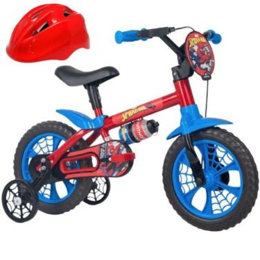 Imagem de Bicicleta com Rodinha aro 12 Homem Aranha com Capacete Vermelho