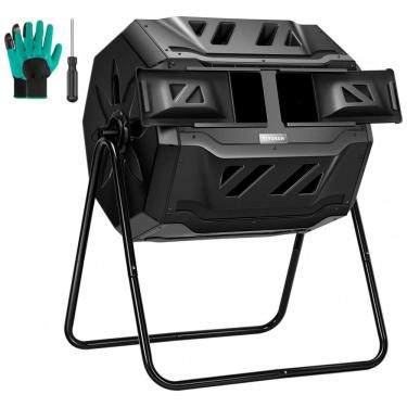 Imagem de Composteira Rotativa VIVOSUN Preta Dupla Câmara 163 L, Estrutura em Aço Galvanizado e P...