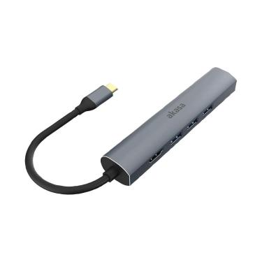 Imagem de Adaptador Conversor USB-C para HDMI 4K - 3 Portas USB - RJ45 - Akasa AK-CBCA22-18BK