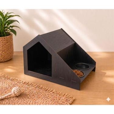 Imagem de Casinha Pet 2 Em 1 Com Comedouro e Bebedouro Para Cães e Gato Em Madei