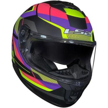 Imagem de Capacete LS2 Stream II FF808, Preto/Roxo/Amarelo, 56