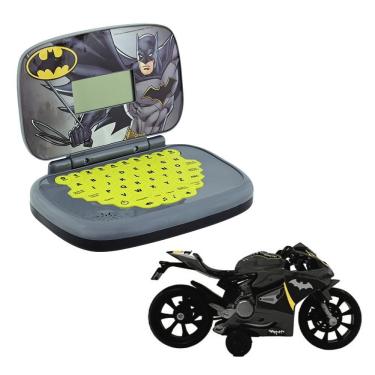 Imagem de Kit Brinquedo Educativo Laptop Infantil Bilíngue e Moto à Fricção Batman Power Bike Candide