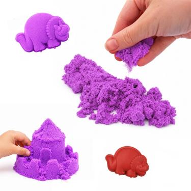 Imagem de Areia de Modelar Linha Dinossauro com Textura Macia e Molde Temático Roxo Draik 300g