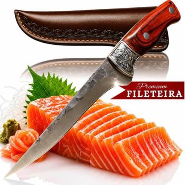 Imagem de Faca de Cozinha Profissional Aço Inox Forjada Para Filetar Peixe Cabo 