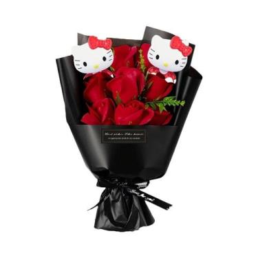 Imagem de Flores Artificiais Hello Kitty, Buquê De Rosas Realistas Para Decoraçã