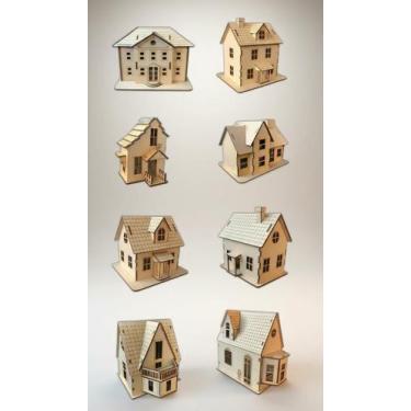Imagem de Kit 9 Mini Casinhas MDF Vila Medieval 8 a 12cm - Congratulations Store