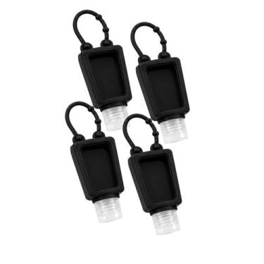 Imagem de kit 4 Frasco Portátil 30ml Para Álcool Gel Com Alça Silicone Cor:Preto