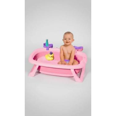 Imagem de Banheira Bebê Dobrável Retrátil 28L Rosa - Congratulations Store