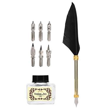 Imagem de Andraw Presente de estudante, caneta de pena vermelha/preta/branca, conjunto de penas, aniversário para dias de Ação de Graças, Natal, aniversário, outros dias importantes. (preta)