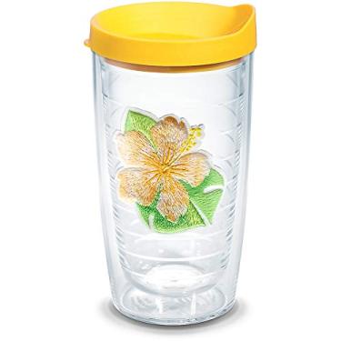 Imagem de Tervis Copo isolado Island Hibiscus feito nos EUA com parede dupla, 473 g, amarelo