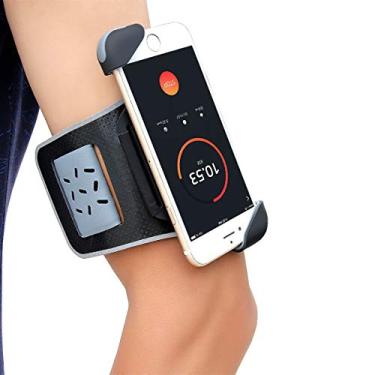 Imagem de Braçadeira de corrida da HANZIUP para iPhone Xs Max XR X 8 7 6S Plus Samsung Galaxy S9 S8 Note 8 Google&More, telefone com trava rápida ajustável com uma mão (w/CASE ON) suporte + compartimento para cartão para caminhadas escalada de ciclismo, Cinza