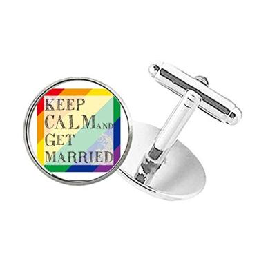 Imagem de DIYthinker Abotoaduras LGBT Bandeira de arco-íris Get Married com botão redondo