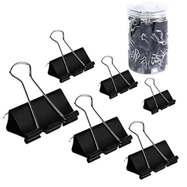 Imagem de Grampos de papel para fichário, tamanhos sortidos 200 (preto), Jumbo, Grande, Médio, Pequeno, Mini e Micro, 6 tamanhos com caixa para escritório, escola e casa