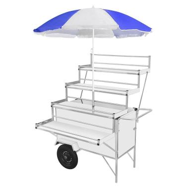 Imagem de Carrinho Expositor Cefaz Branco com Rodas Pneumáticas e Guarda Sol BLEX26P/GS