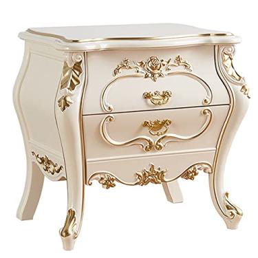 Imagem de Criados-mudos Mesas de cabeceira branca com 2 gavetas de madeira, armário de armazenamento de estrutura de aço plástico lindamente esculpida no estilo moderno para o quarto 23,6"h Mesas de cabeceira