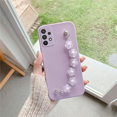 Imagem de Capa de corrente de pulso com moldura de flor roxa retrô para Samsung Galaxy A32 A22 A42 A72 A52 A12 A31 A21S A51 A71 Capa macia de silicone, roxa, para A50 A30S A50S
