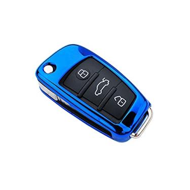 Imagem de CSHU TPU Car Key Case Proteção de Chave Masculino Feminino Capa Porta-Chave Porta-Chaves Anel Chave, Adequado Para Audi C6 A7 A8 R8 A1 A3 A4 A5 Q7, Azul